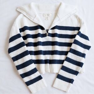 Jessica Simpson Navy and White Striped Cowl neck and cropped style Sweater